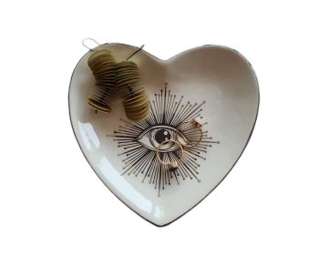 Podstawka na biżuterię serce oko srebrne mała