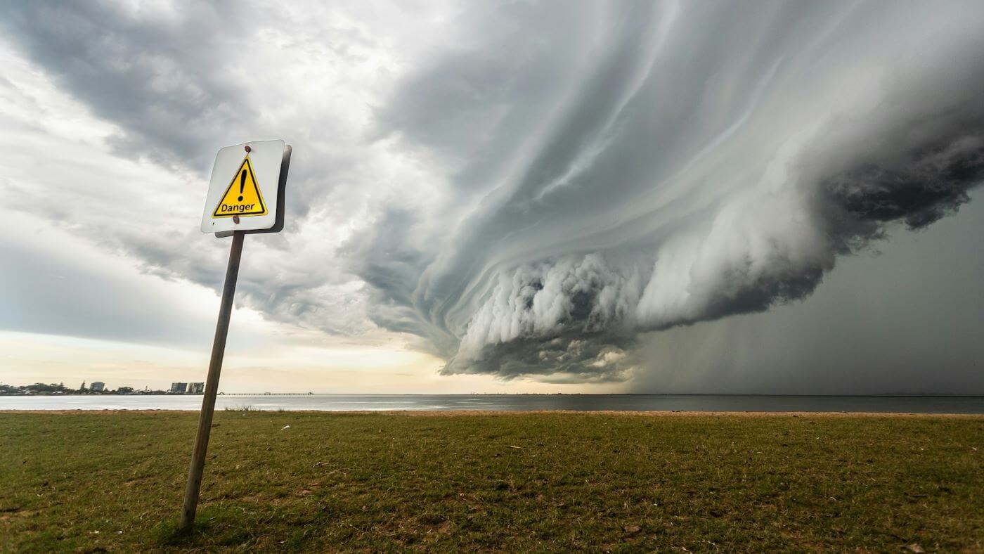 Symboliczna mapa nieba i fazy Księżyca na tle burzowych chmur – astrologia katastrof naturalnych